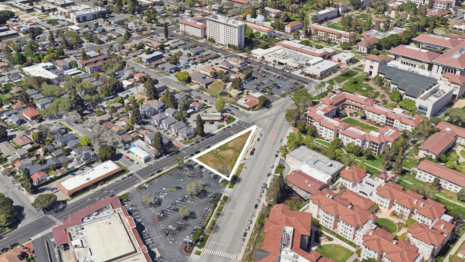 2655 The Alameda, image via Google Satellite outlined by YIMBY