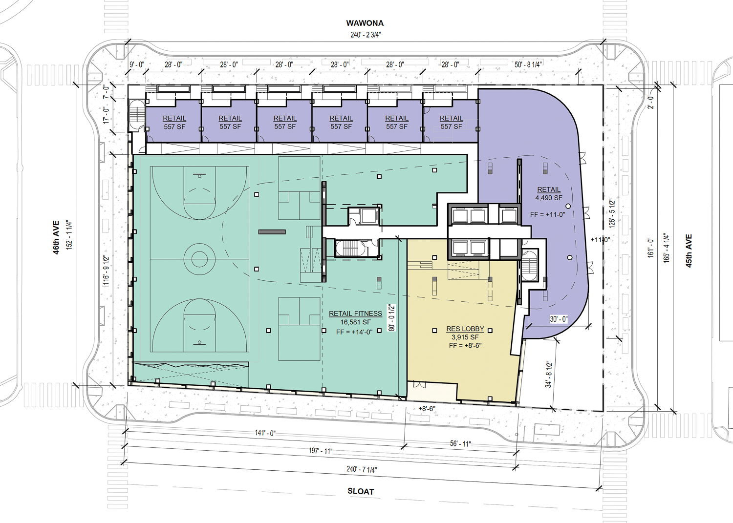 2700 Sloat Boulevard ground-level floor plan, elevation by Solomon Cordwell Buenz