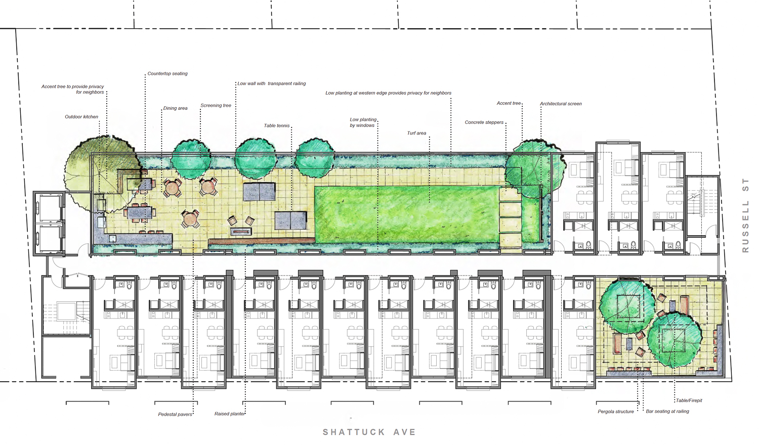 2900 Shattuck Avenue rooftop landscaping map, illustration by Inside Out Trachtenberg Architects