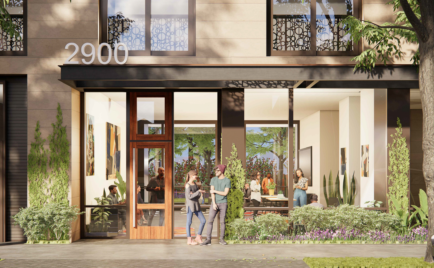 2900 Shattuck Avenue main lobby entry, rendering by Trachtenberg Architects