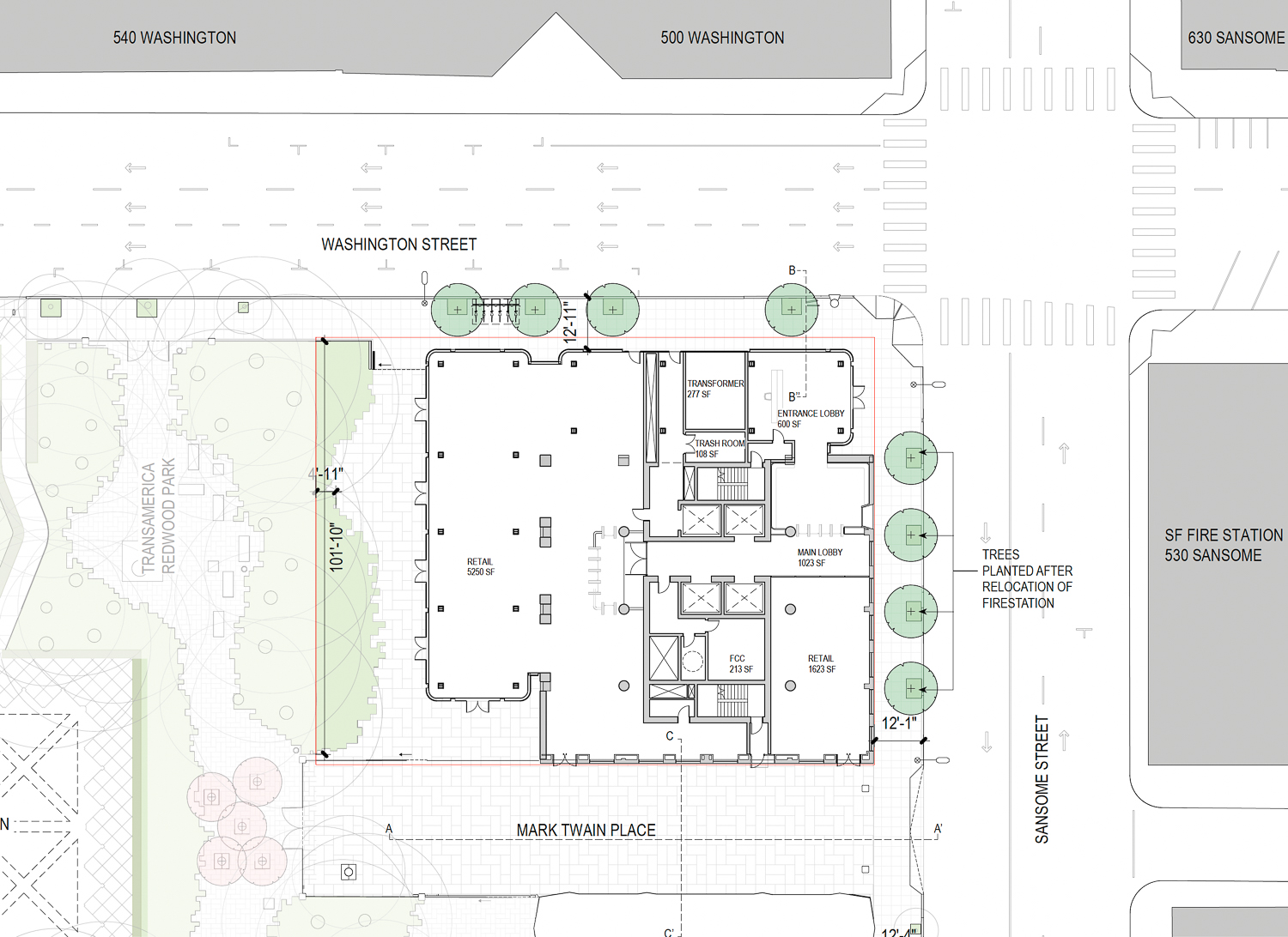 3 Transamerica ground-level floor plan, rendering by Foster + Partners