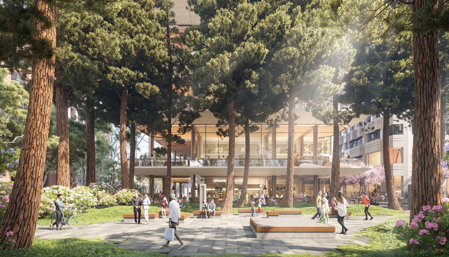 3 Transamerica seen from the planned new Redwood Park, rendering by Foster + Partners