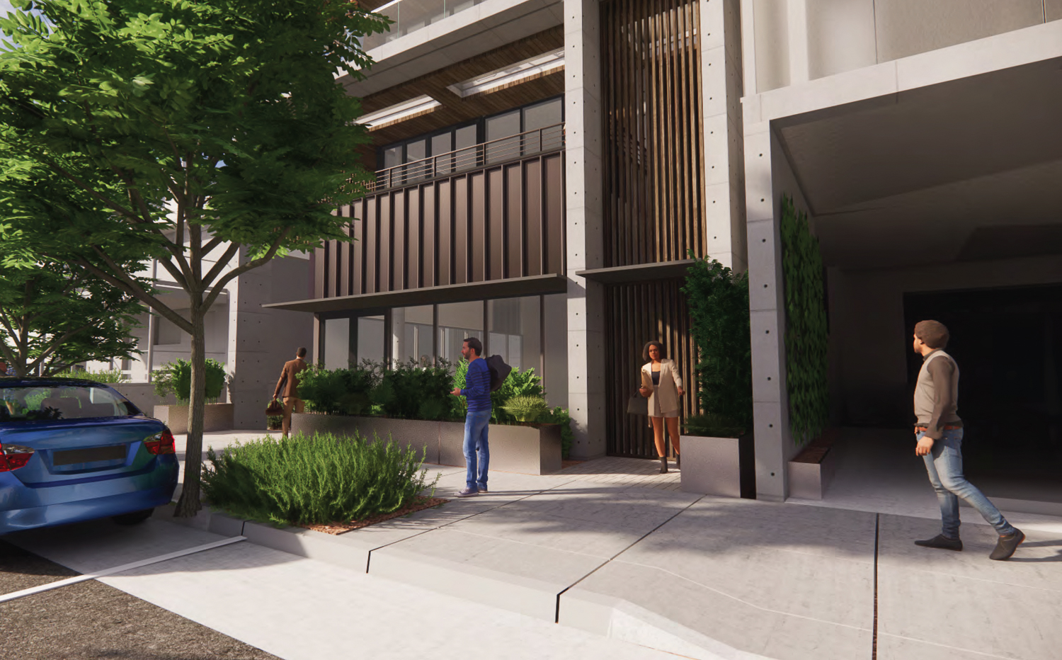 640 Waverley Street residential entry, rendering by Hayes Group Architects