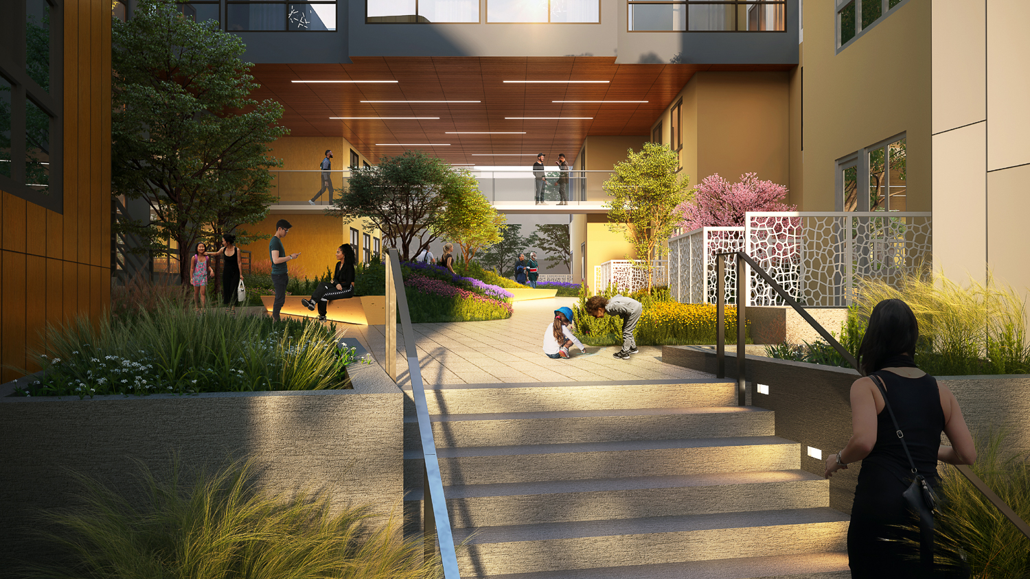 99 Higuera Avenue mid-block sheltered pathway, rendering by BDE Architecture