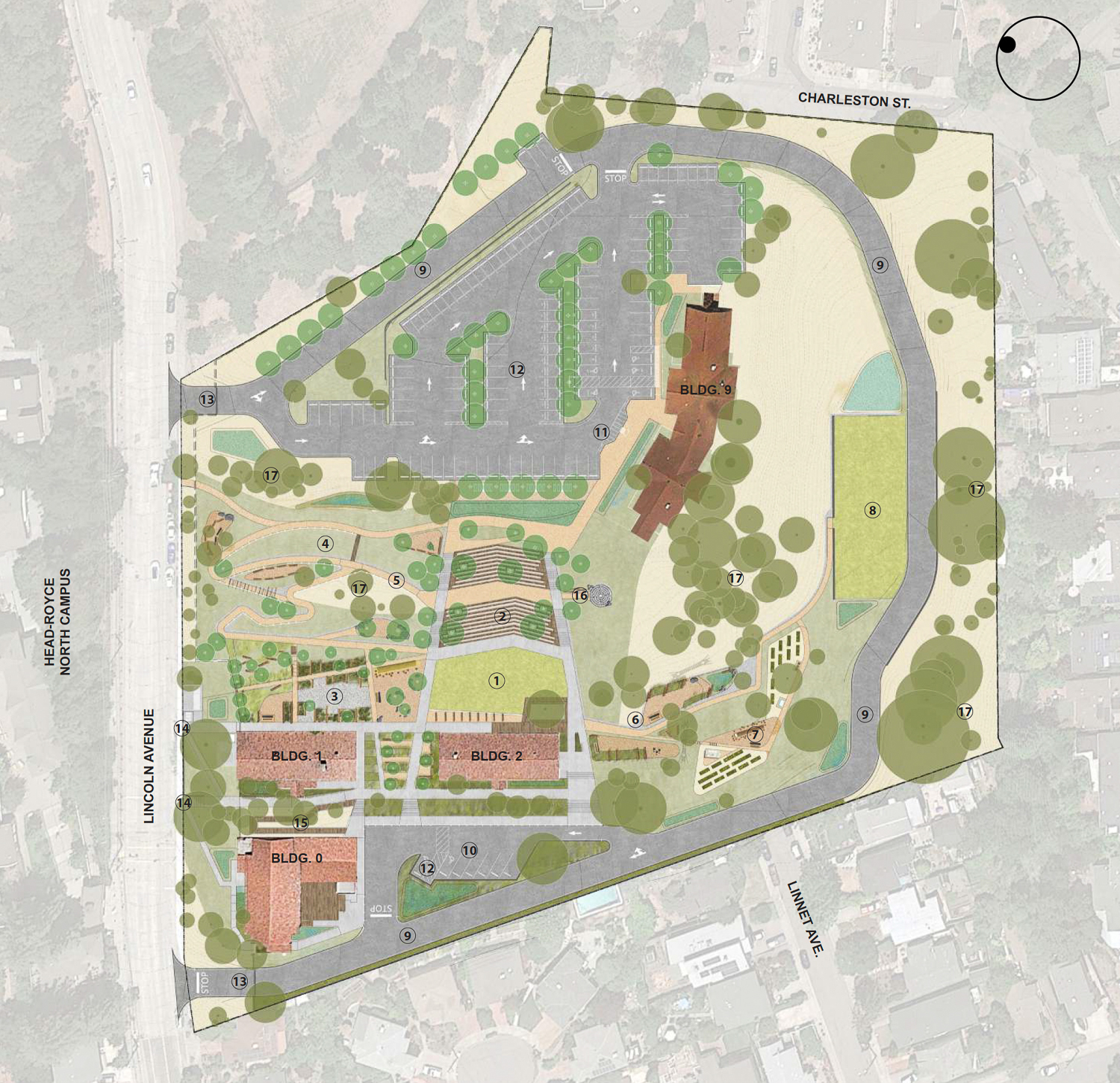 Head-Royce campus expansion site map, rendering from Skidmore, Owings and Merrill