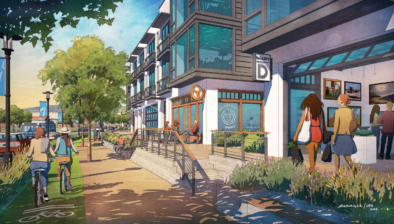 Oyster Cove Apartments retail space, illustration by UDA