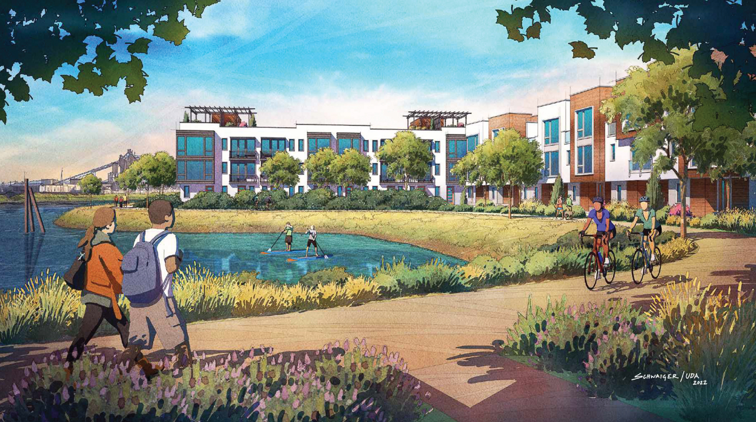 Oyster Cove Apartments waterfront trail, illustration by UDA