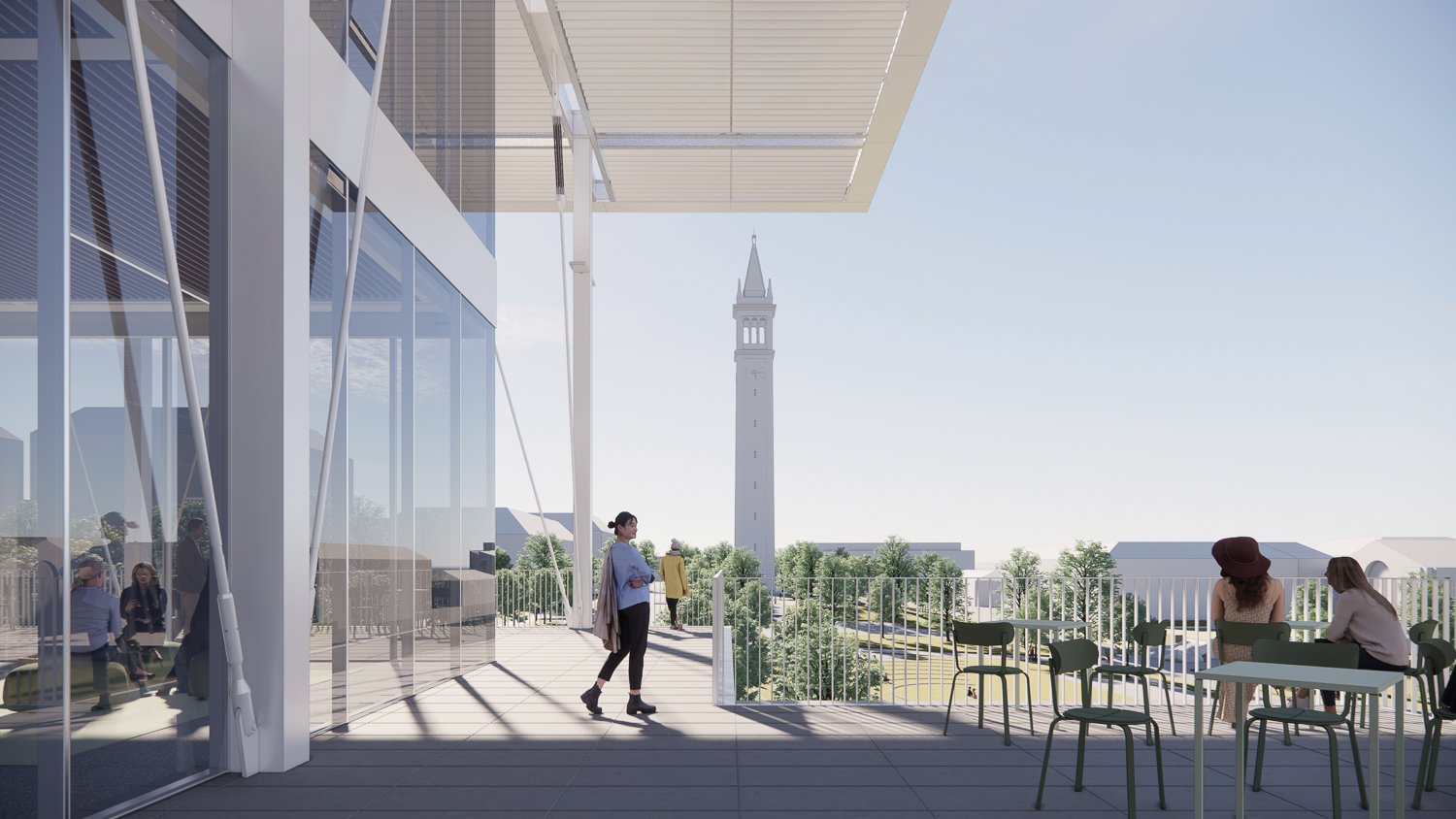 UC Berkeley Engineering Center terrace looking toward to Campanile, rendering by Skidmore Owings and Merrill