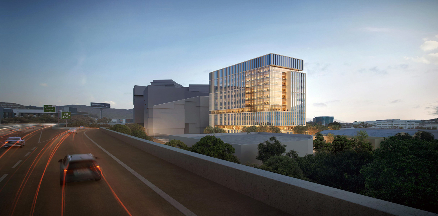 120 East Grand Avenue seen from Freeway 101, rendering by FLAD Architects
