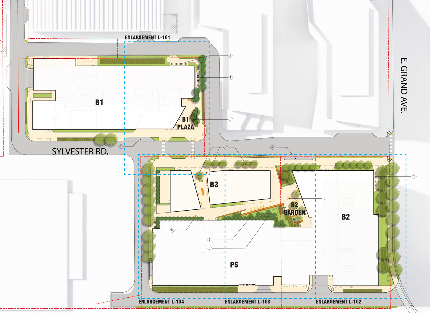 120 East Grand Avenue site map, illustration by Bionic