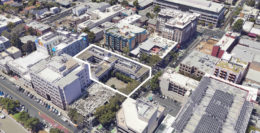 2100 Milvia Street, image via Google Satellite outlined approximately by YIMBY