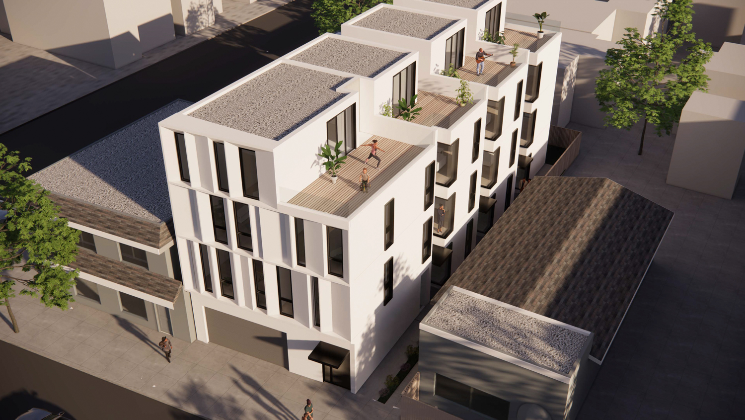 2727 San Pablo Avenue aerial view of the terraces, rendering by Moment X