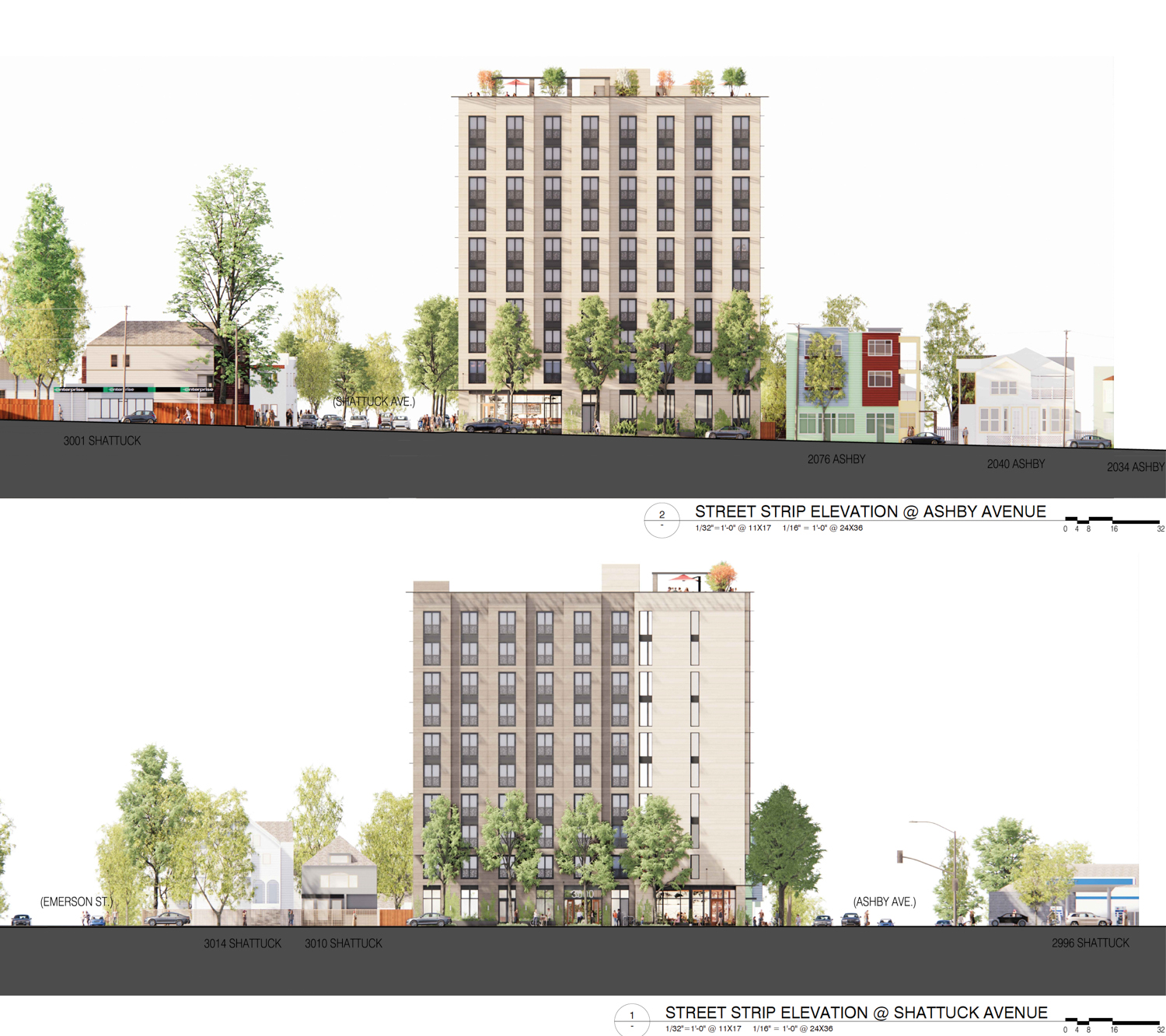 3000 Shattuck Avenue facade elevations, illustration by Trachtenberg Architects