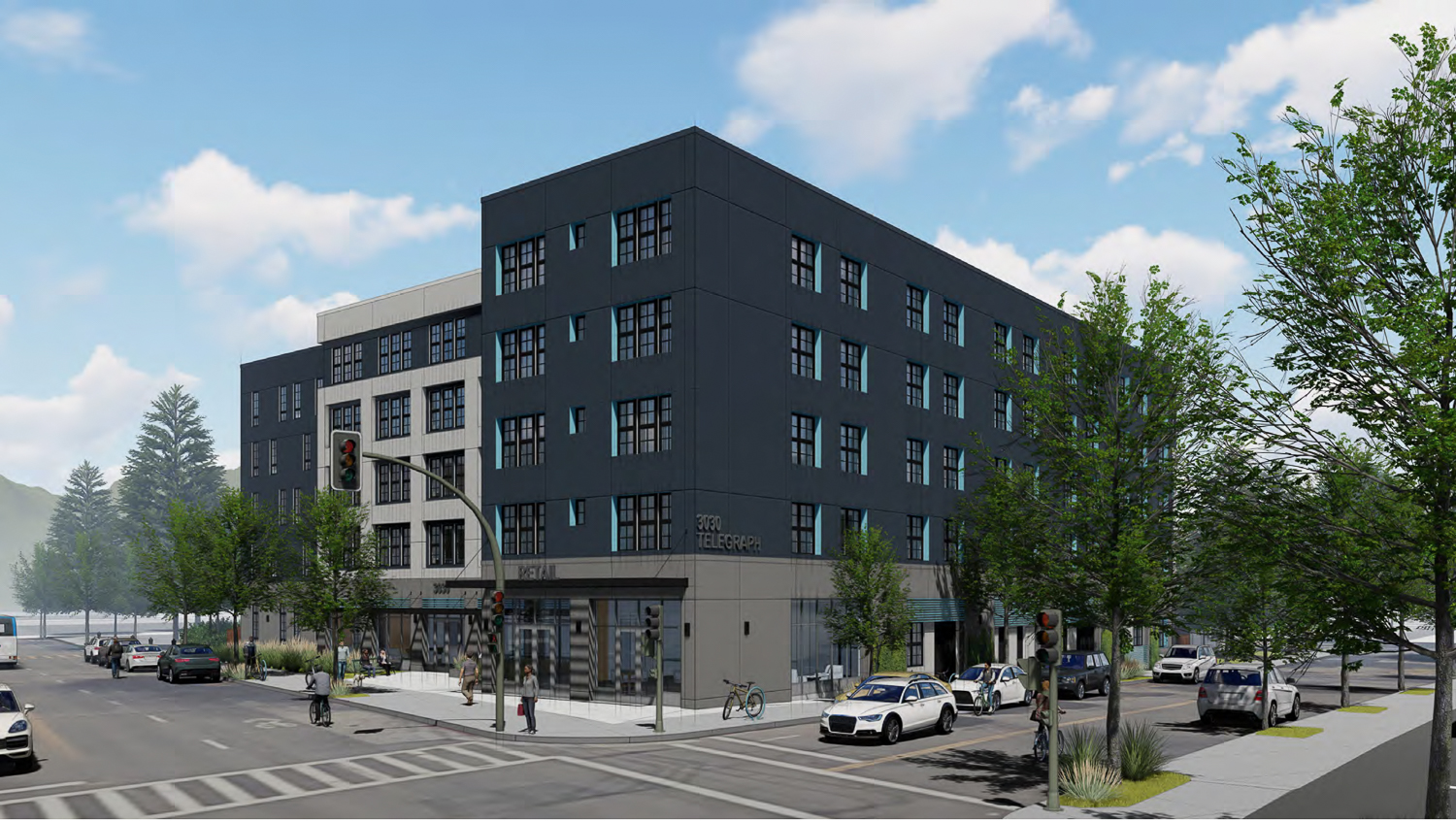 3030 Telegraph Avenue corner view from Telegraph and Webster Street, rendering by Left Coast Architecture