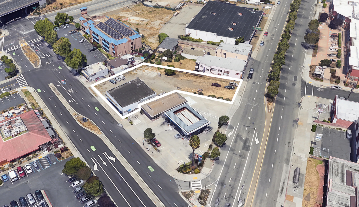 6115 Potrero Avenue, image via Google Satellite with property outlined by YIMBY