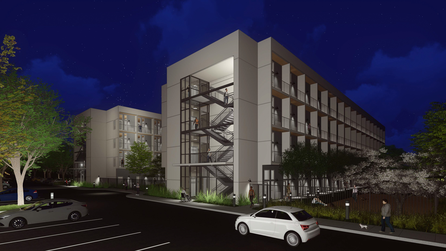 7141 Woodbine Avenue night view, rendering by 19Six Architects