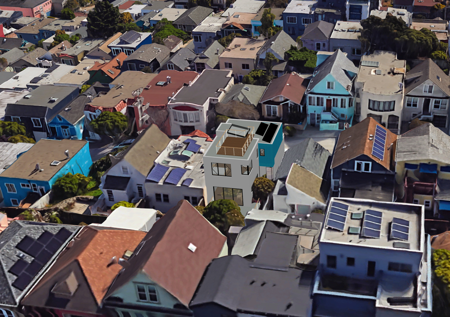 76 Putnam Street aerial view, rendering by Zack de Vito Architecture