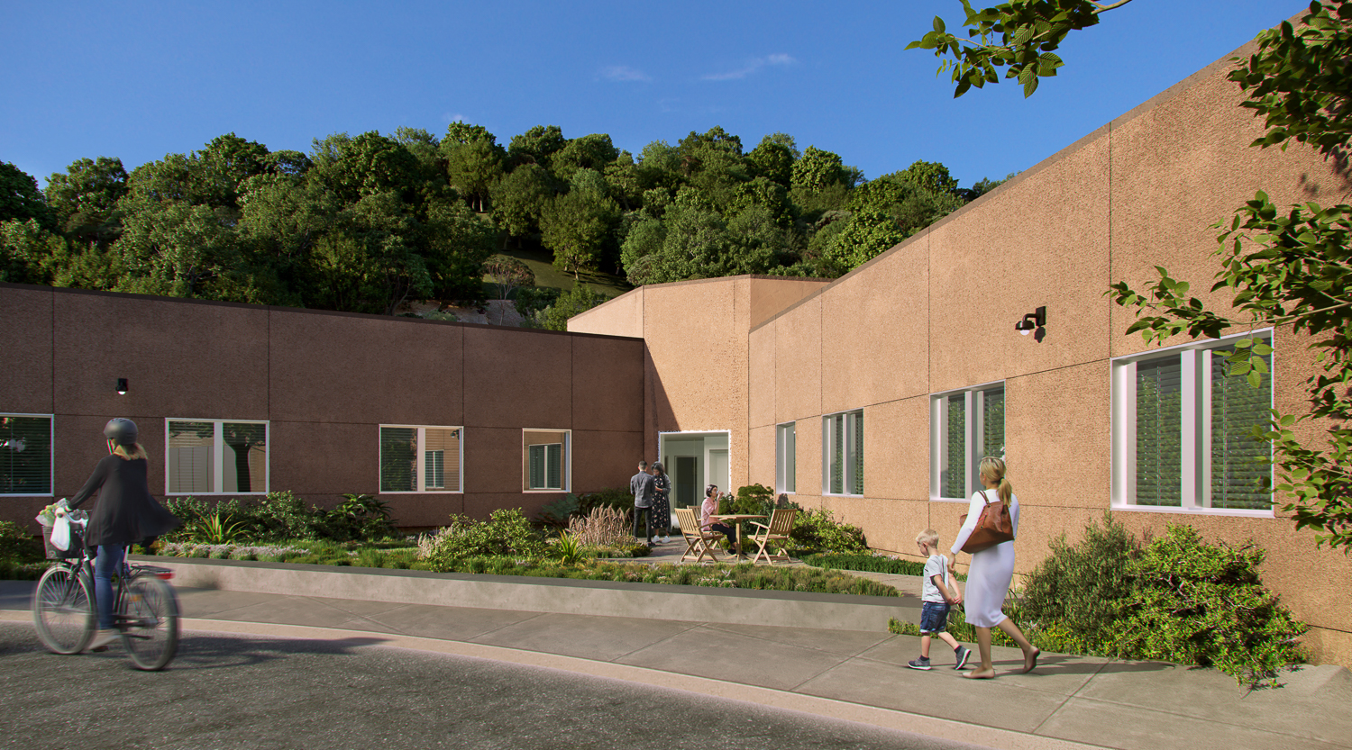 Cordilleras Health Center pedestrian view, rendering by CannonDesign