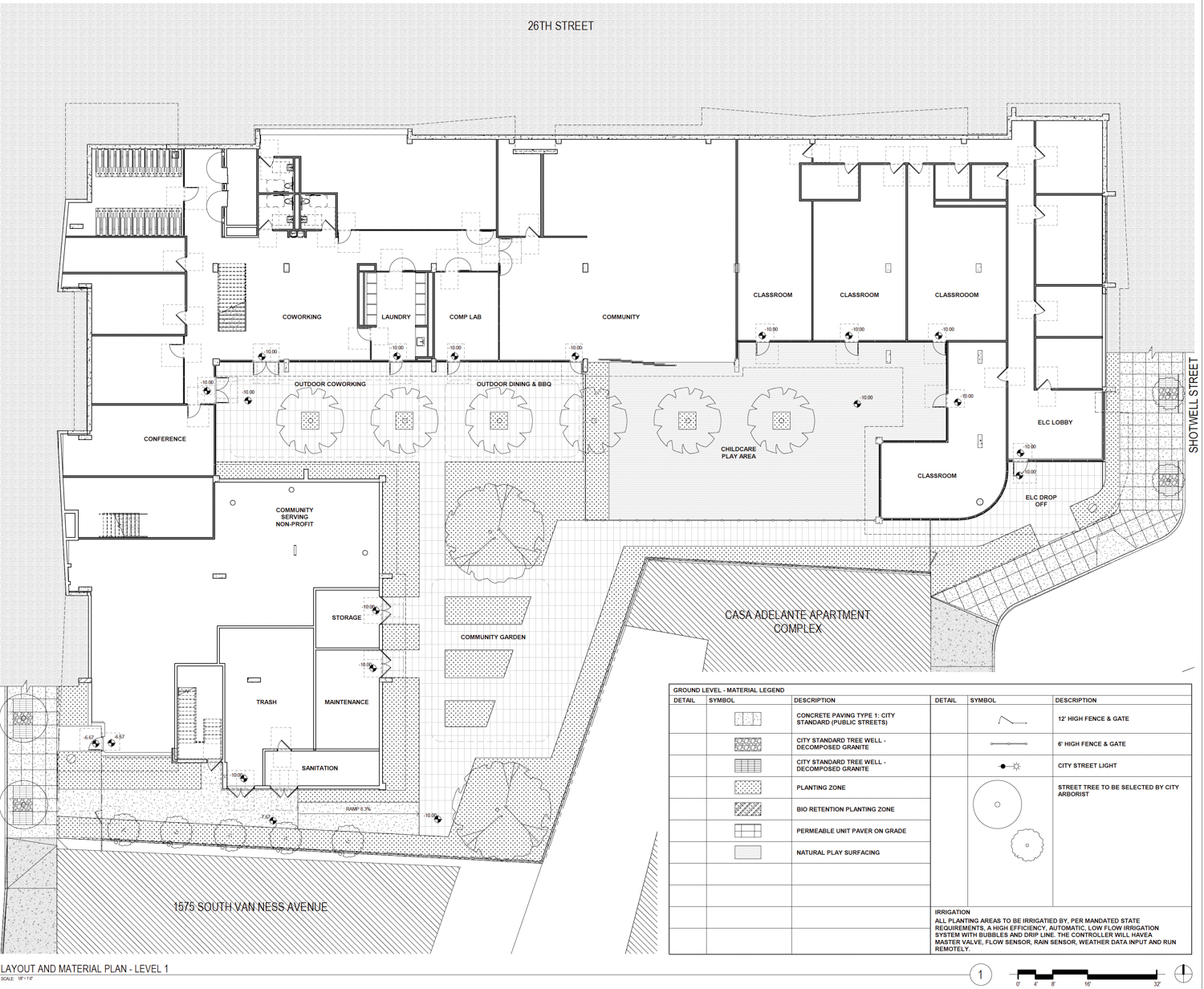 1515 South Van Ness Avenue ground-level site map, illustration by David Baker Architects and YA Studio