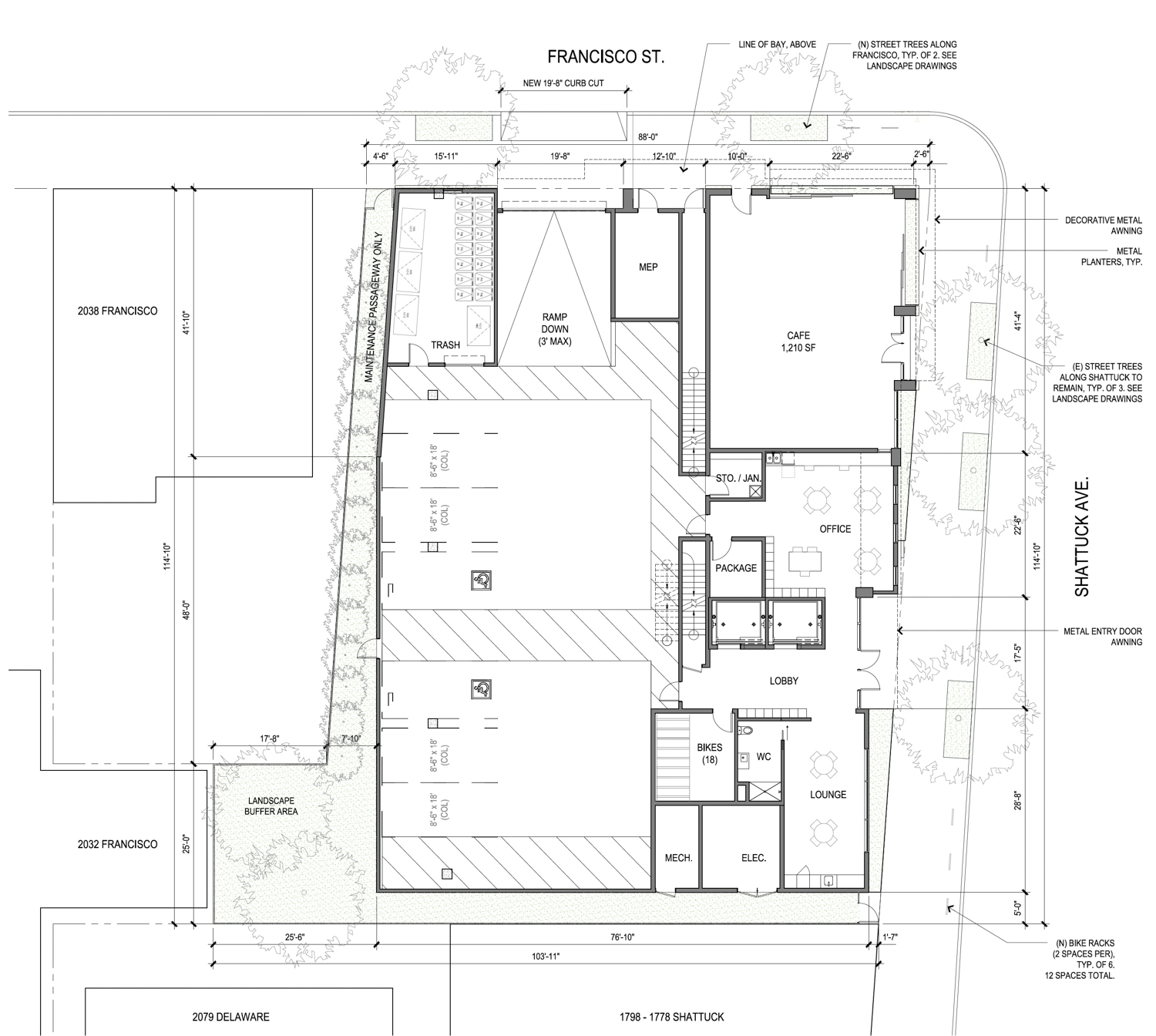 1752 Shattuck Avenue ground-level floor plan, illustration by Trachtenberg Architects