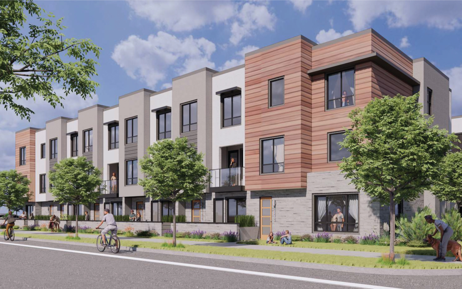 1801 21st Street townhomes pedestrian view, rendering by TCA Architects