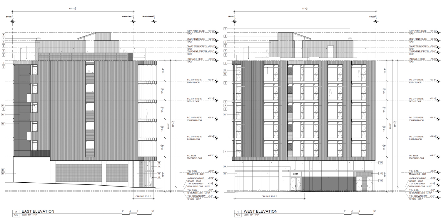 2201 San Pablo Avenue East and West facade elevations, illustration by IFR Architecture