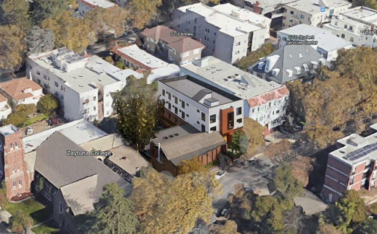 2441 Le Conte Avenue aerial view showing the previous design iteration, rendering by Studio KDA