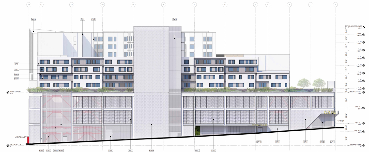 2500 Mariposa Street east elevation view, illustration by IBI Group