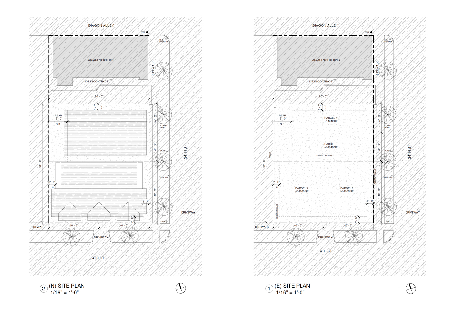 2832 34th Street site maps of new (right) and (existing) condition, illustration by Creates Cool