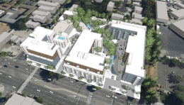 3400 El Camino Real aerial view, rendering by Lowney Architecture