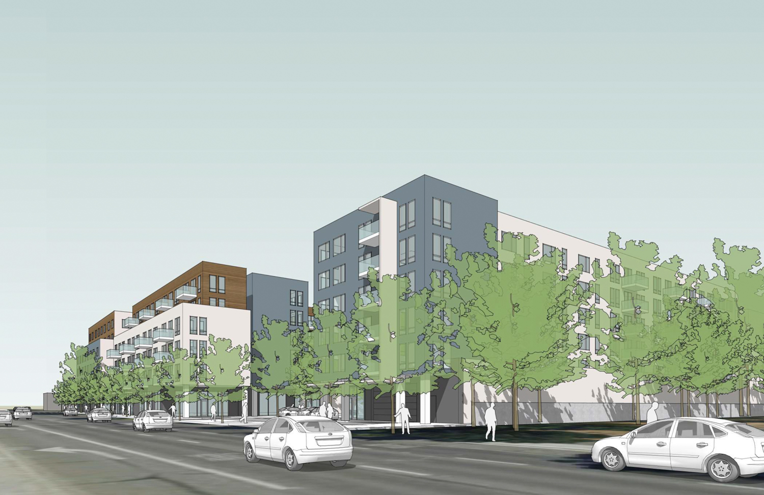 3400 El Camino Real view from the north, rendering by Lowney Architecture