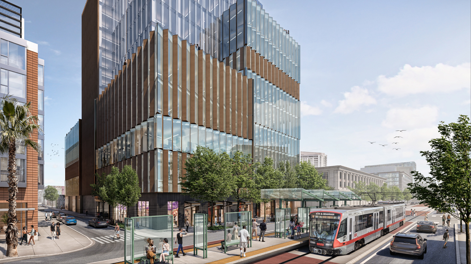 490 Brannan Street overlooking the light rail station, rendering by Perkins&Will