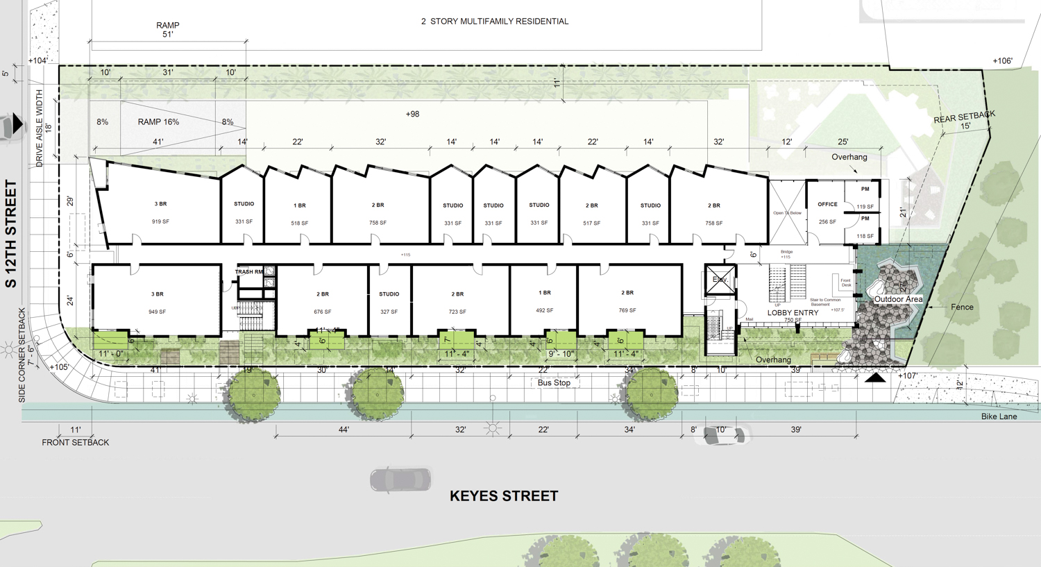 551 Keyes Street ground-level floor plan, rendering by David Baker Architects