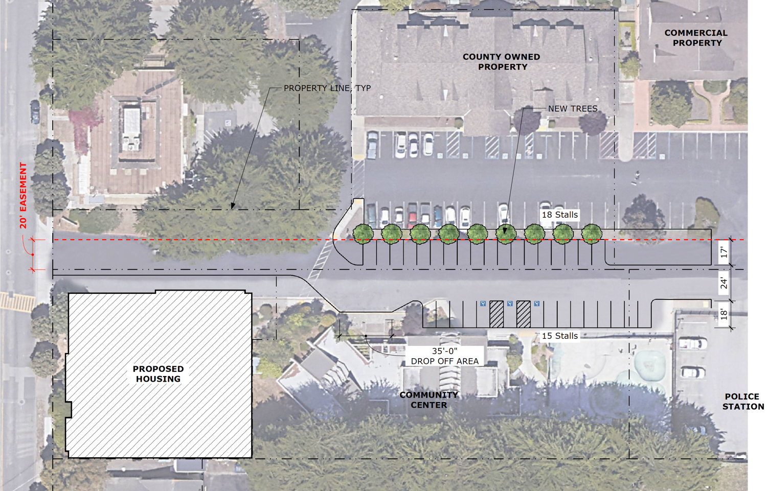 555 Kelly Avenue proposed site map with perpendicular parking option, illustration by Van Meter Williams Pollack