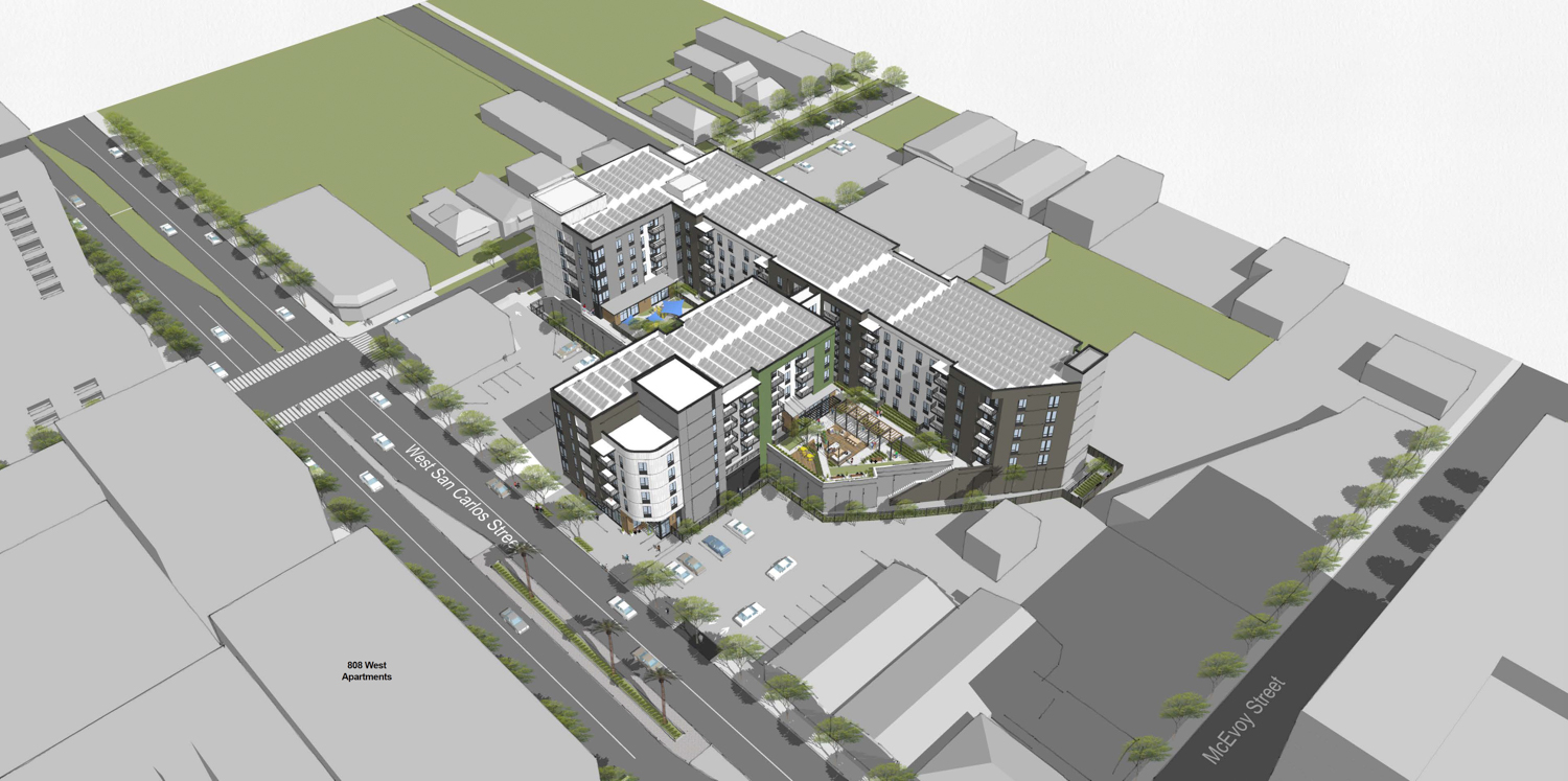 777 West San Carlos Street aerial view, rendering by SGPA Architecture & Planning