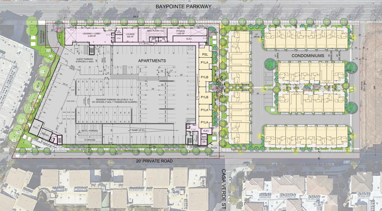 Baypointe Residential Development ground-level floor plan, illustration by KTGY