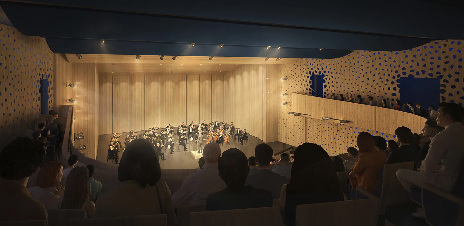 Diego Rivera Theater interior performance hall, rendering by LMN Architects