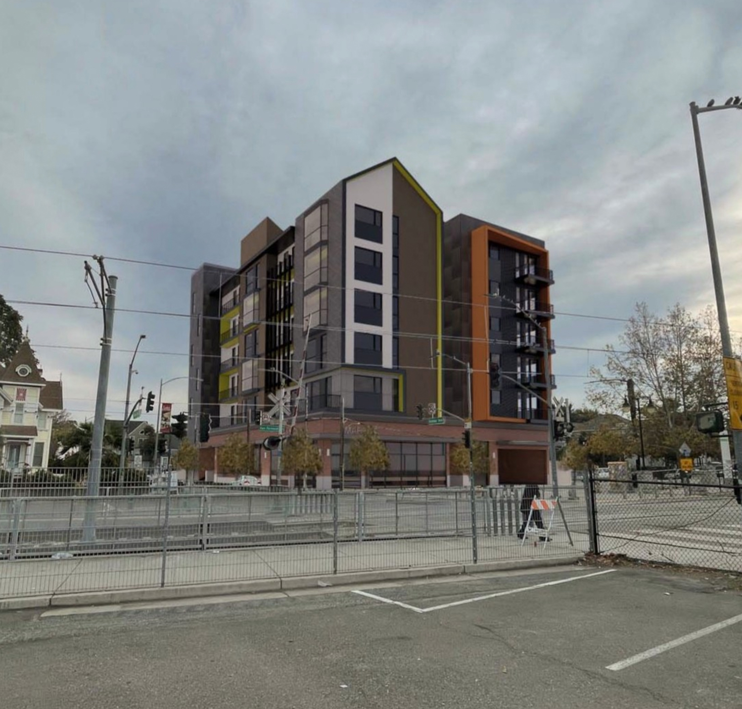 Initial plans for a six-story infill at 101 Delmas Avenue published in early 2022, rendering by MANU Studios