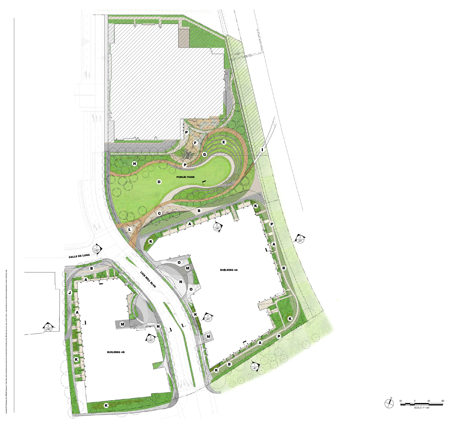 Tasman East Parcel 4 Mid-Rise Scheme landscaping map, illustration by SurfaceDesign