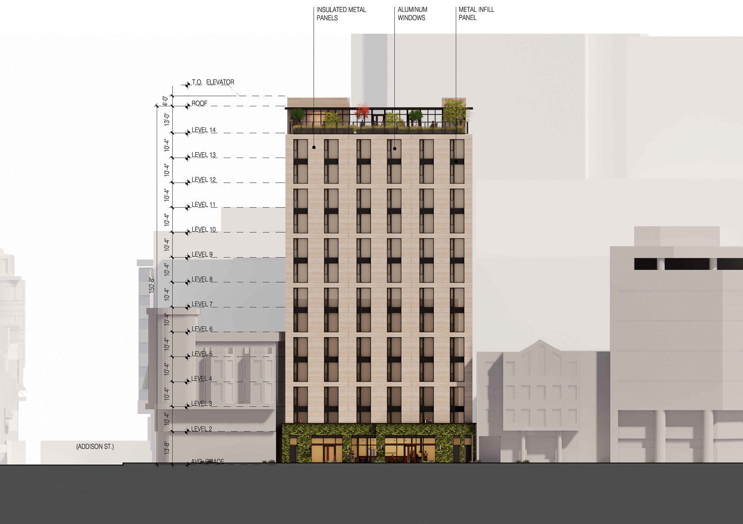 2109 Milvia Street west facade elevation, rendering by Trachtenberg Architects