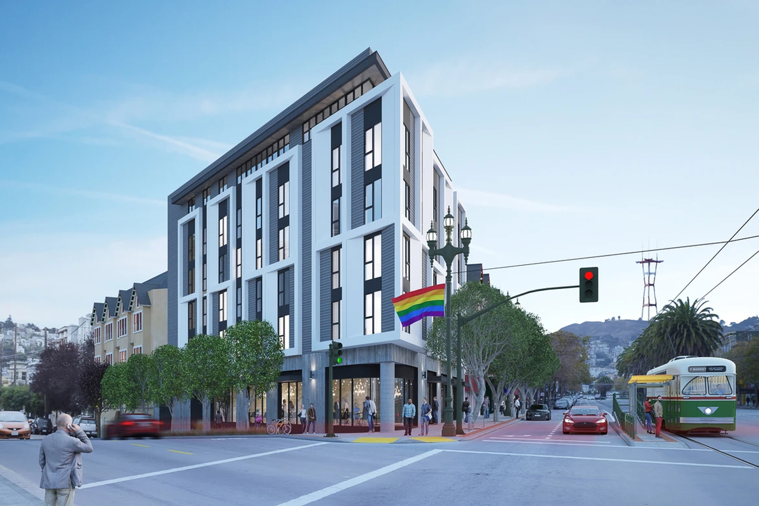 2201 Market Street with Sutro Tower in the background, rendering by Edmonds + Lee Architects