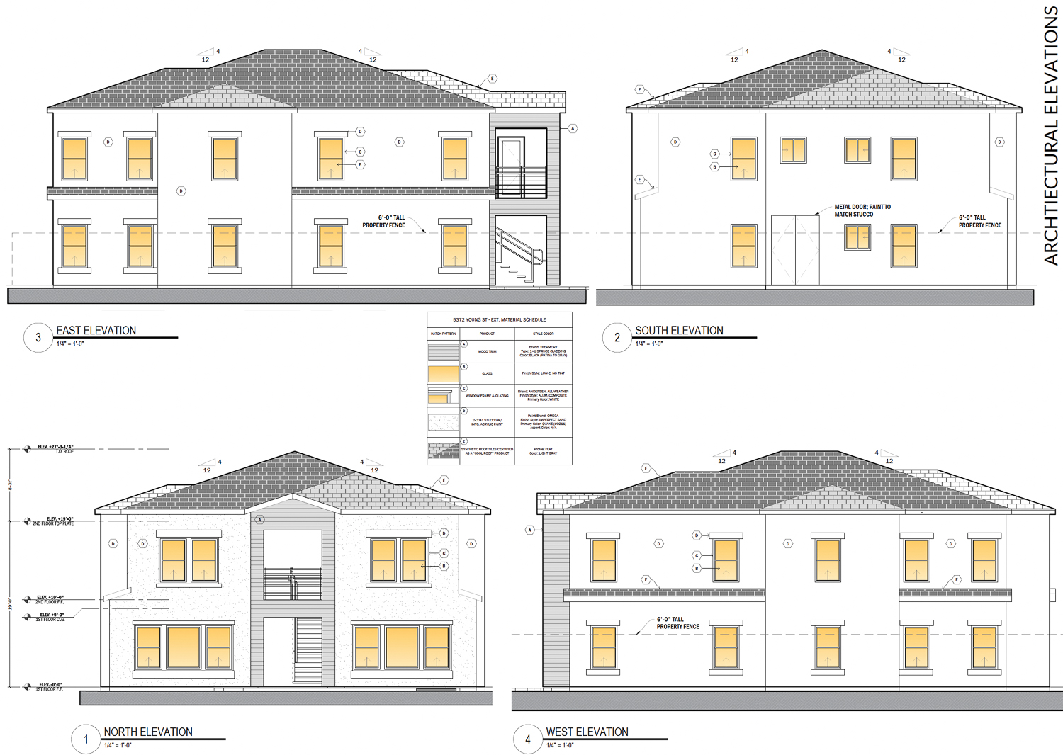 5372 Young Street elevations from each cardinal perspective, illustration by ADG Engineering