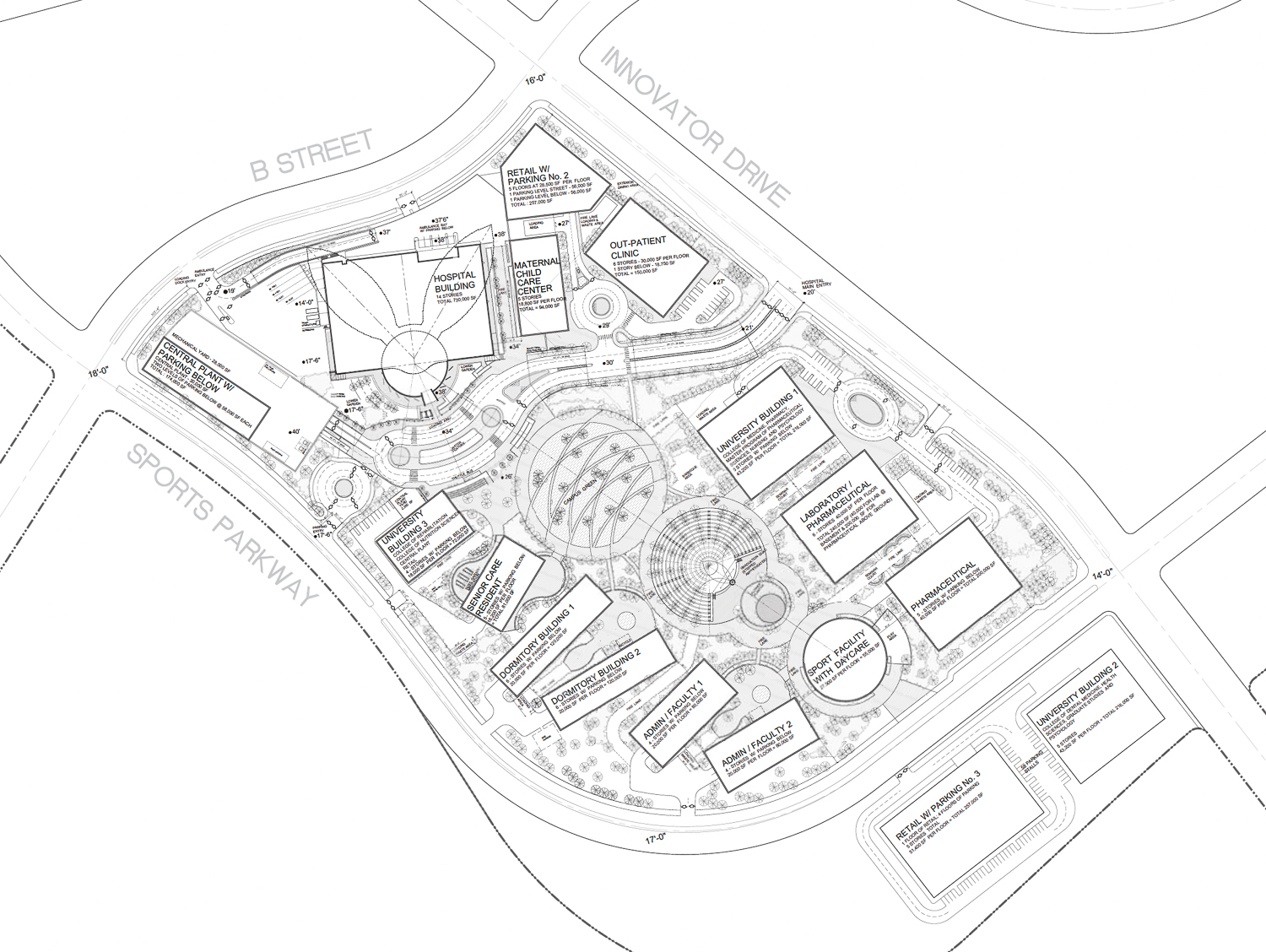 California Northstate University Medical Center landscaping site map, rendering by Fong & Chan Architects