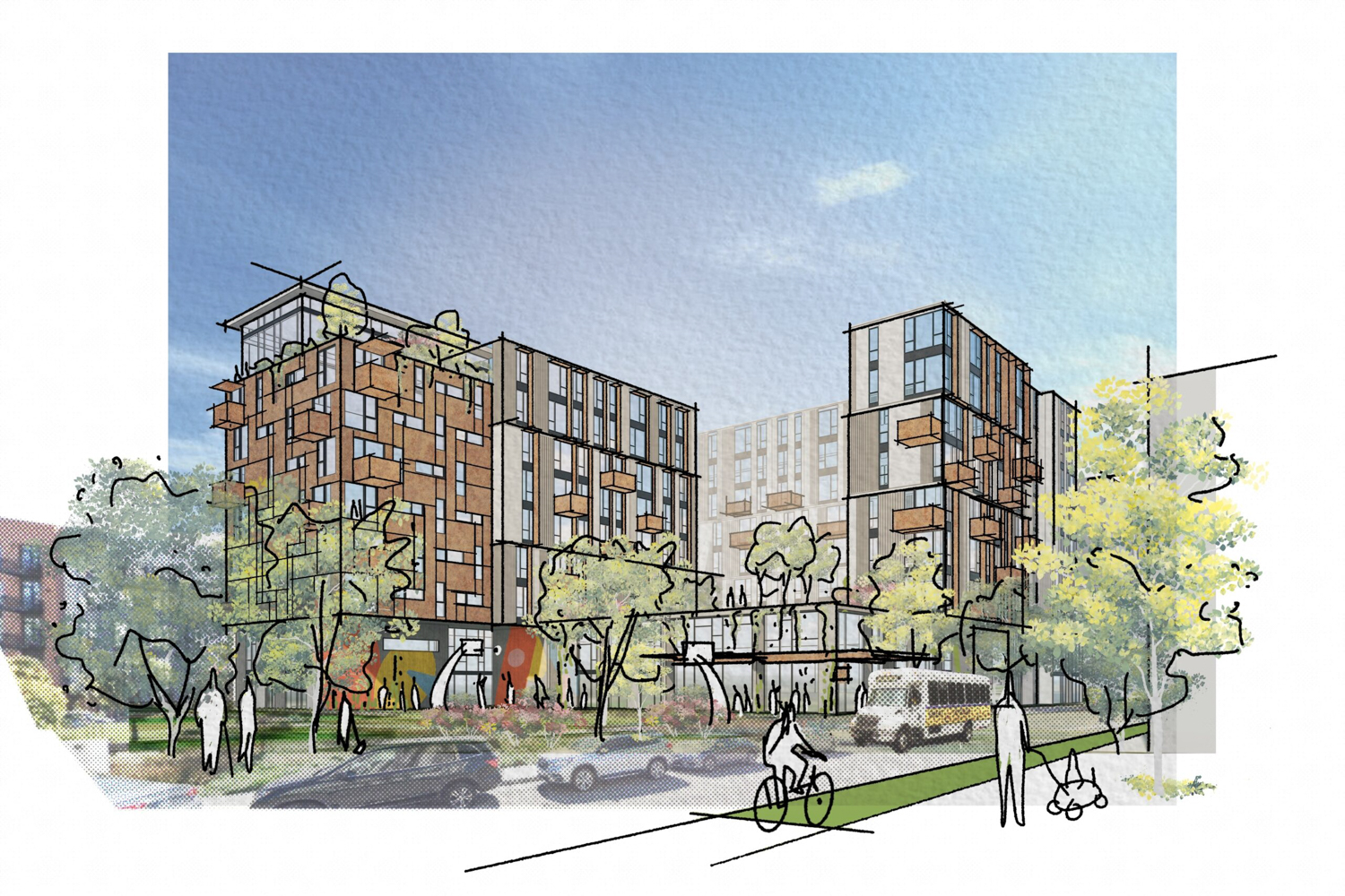 Christie Avenue affordable housing project, rendering by David Baker Architects