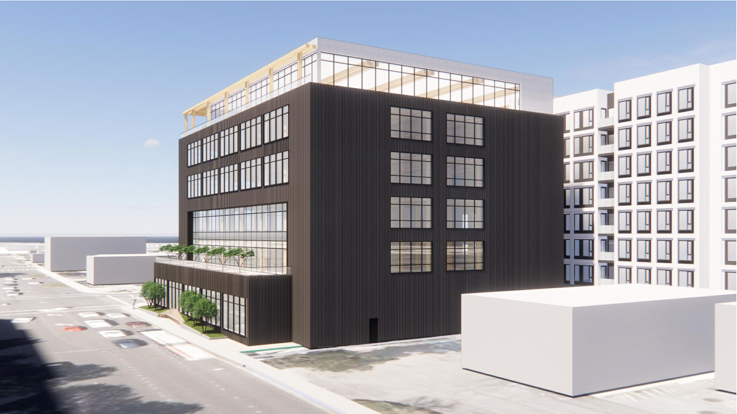 Post + Beam offices along South Delaware Street, rendering by RMW Architecture