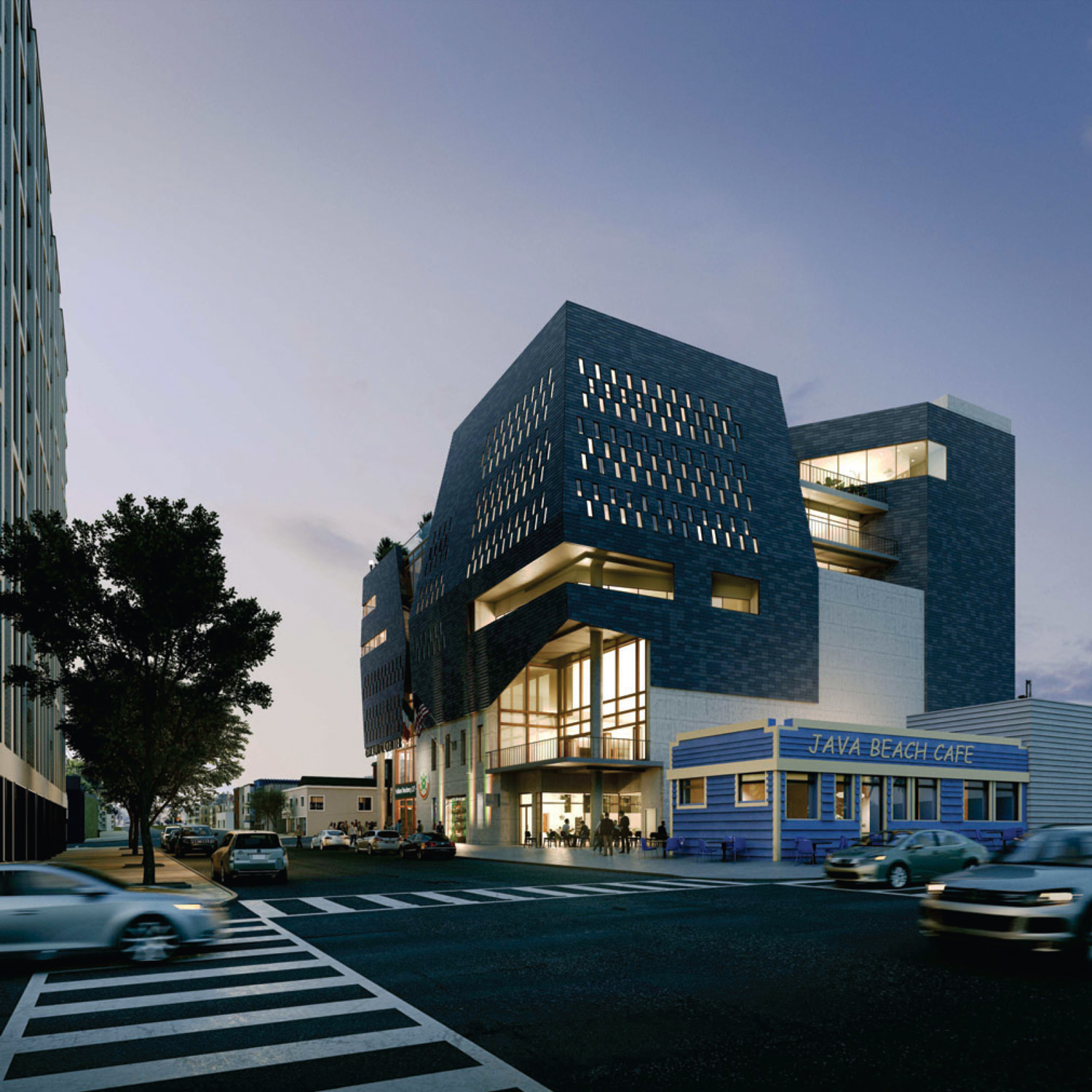 United Irish Cultural Center seen from 45th Avenue and Sloat Boulevard, rendering by Studio BANAA