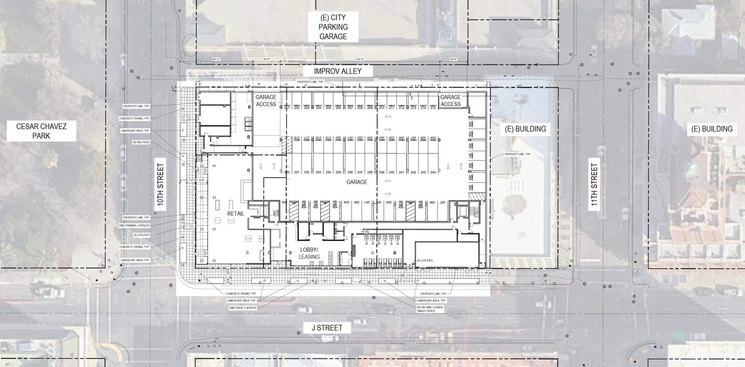 1023 J Street ground-level floor plan, illustration by LPAS
