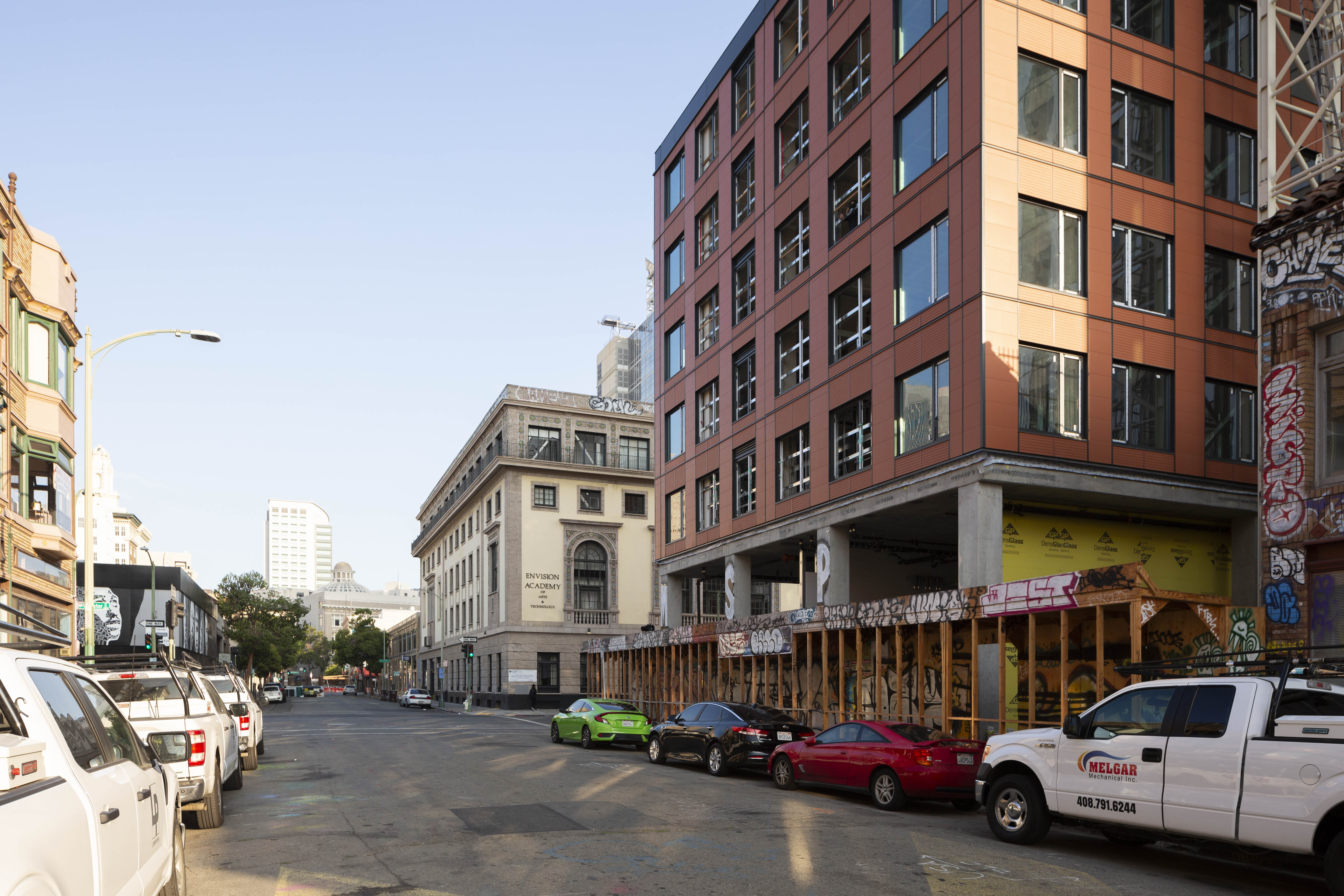 1510 Webster Street pedestrian view seen from 15th Street looking toward the Julia Morgan-designed YWCA, image by Andrew Campbell Nelson