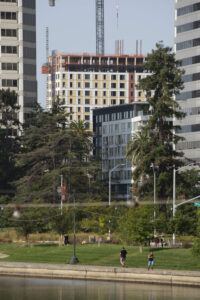 1510 Webster Street seen from Grand Avenue across Lake Merritt, image by Andrew Campbell Nelson