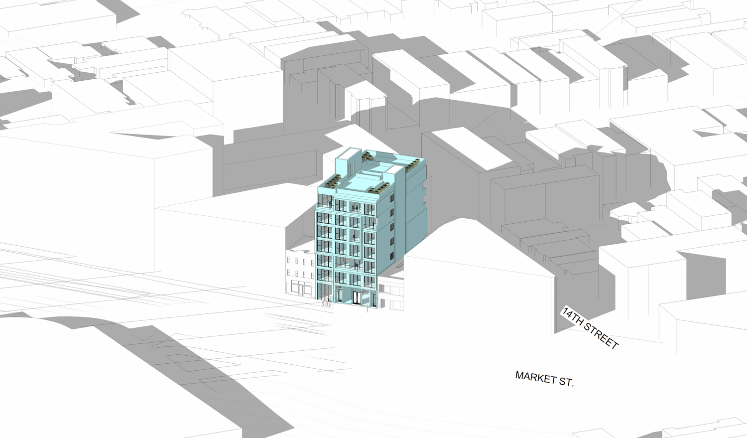 2051 Market Street aerial view, illustration by Winder Gibson Architects